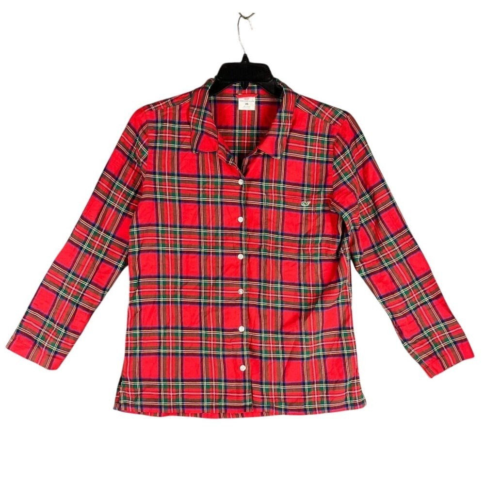 Vineyard Vines Plaid Button Up Pajama Top Womens XS Sleepwear Shirt Long-Sleeve